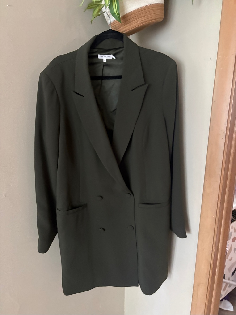 Good American Olive Double-Breasted Women's Blazer